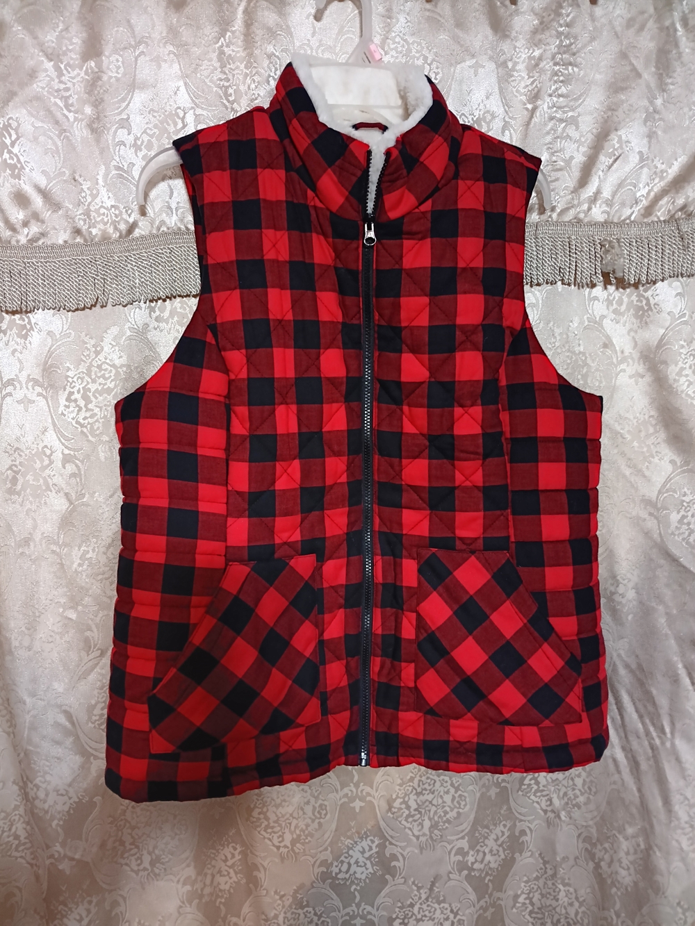 Maurices Red and Black Buffalo Plaid Quilted Vest